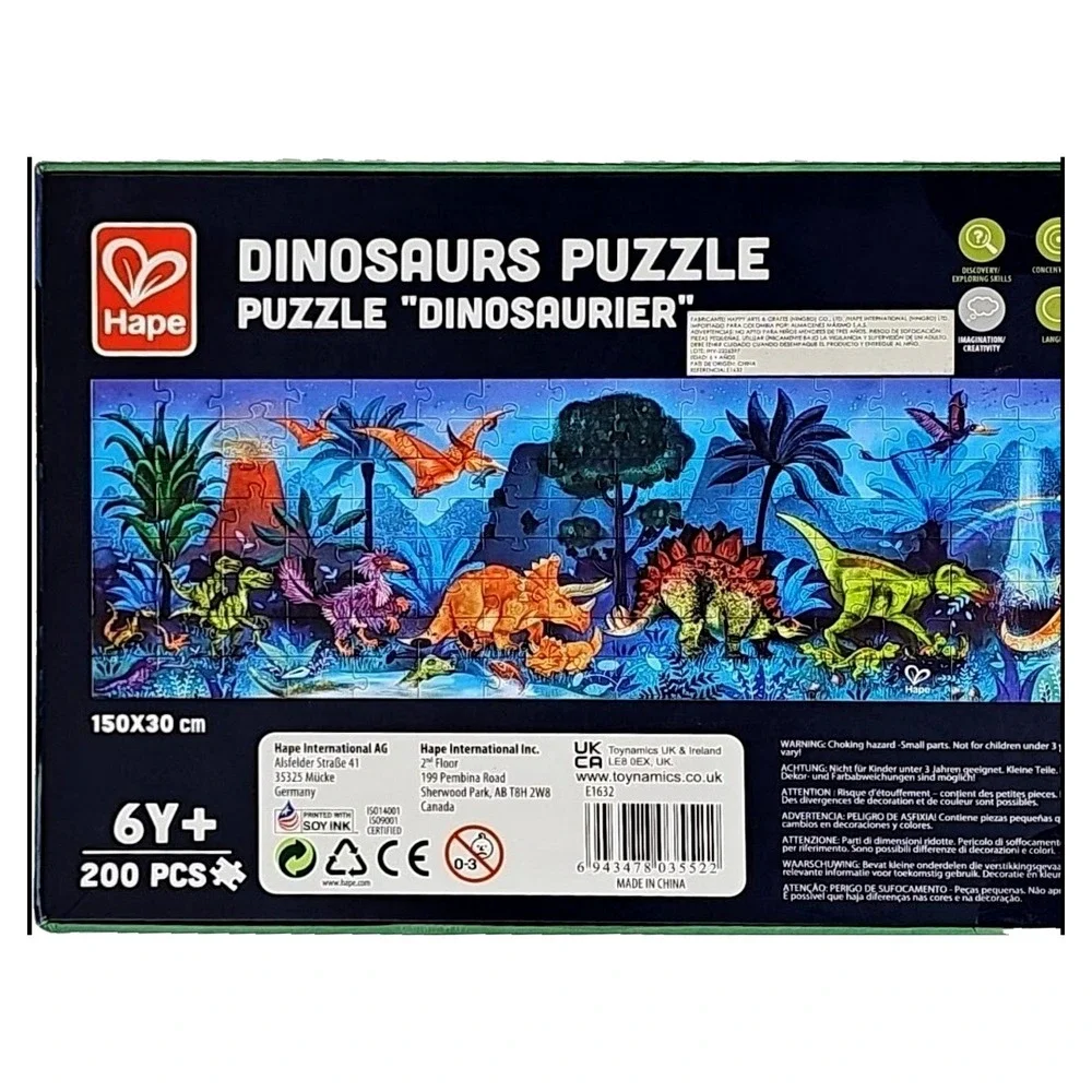 Hape Dinosaur Glow In The Dark Floor Puzzle 200 Pcs 1.5 Meter Long Learning NWT